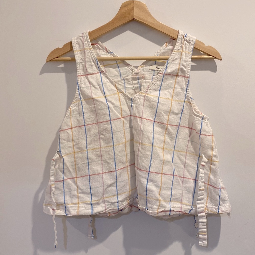 Madewell side tie tank top in windowpane